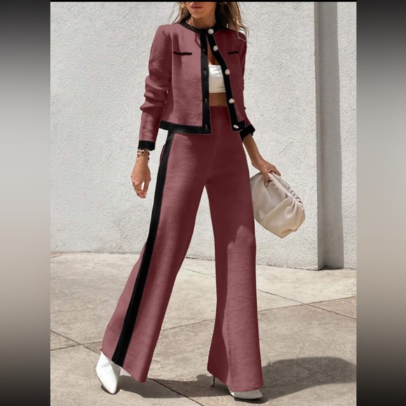 Luxe color block cardigan top and pants set